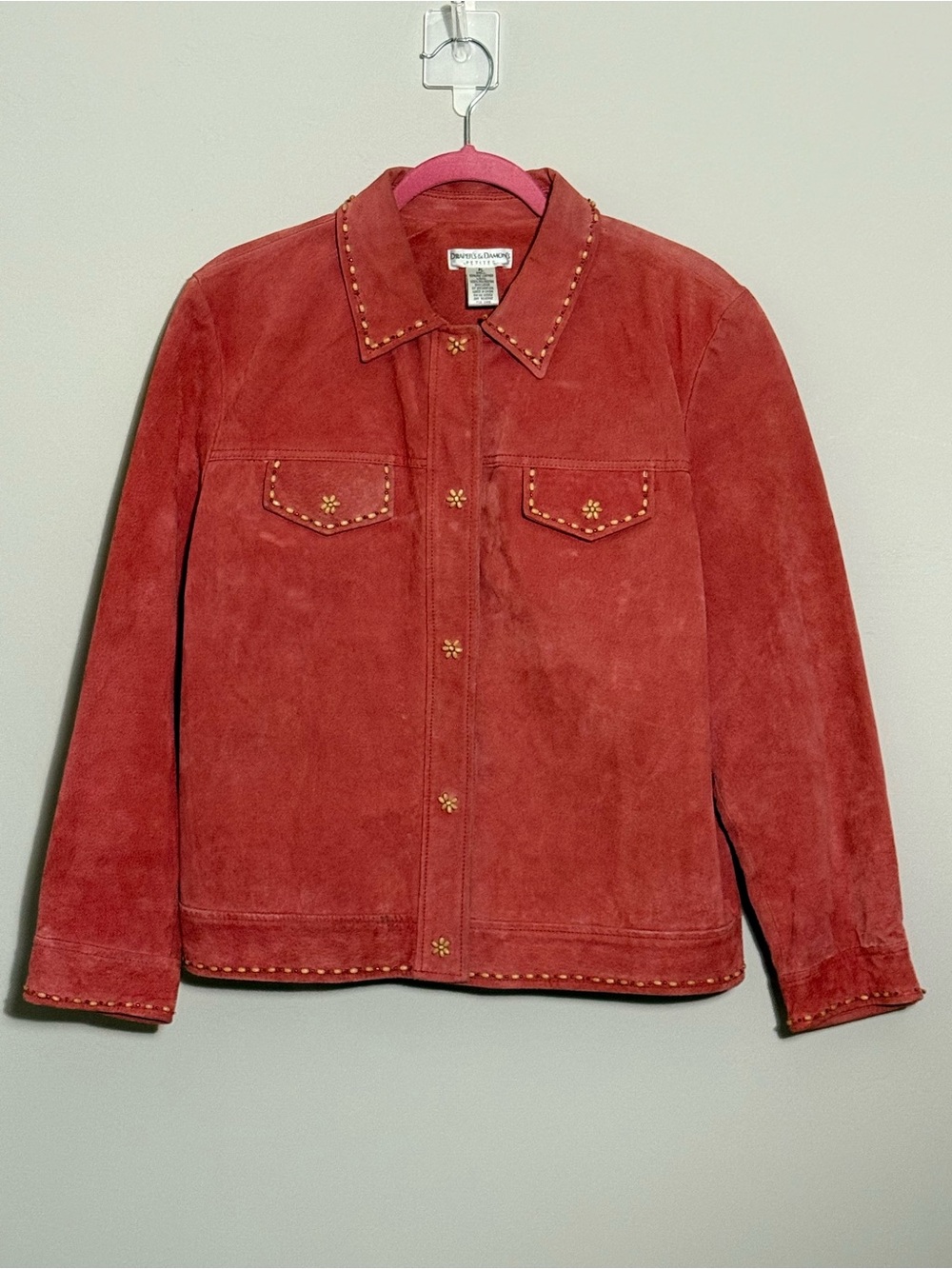 Vintage Suede Leather Jacket in Coral - boho, western, festival, southwestern